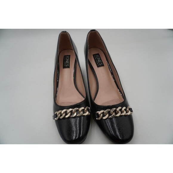 Jones New York Black Korsa Block Heel Pumps Chain Accent Round Toe Office Size 7 - Picture 1 of 10
